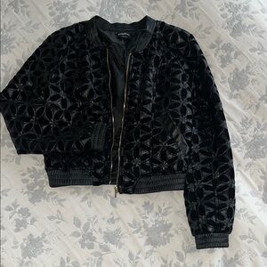 bebe Black Velvet Quilted Bomber Jacket